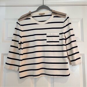 Burberry Brit Nautical Striped Zipper Tee T-Shirt Size Large White & Navy Blue